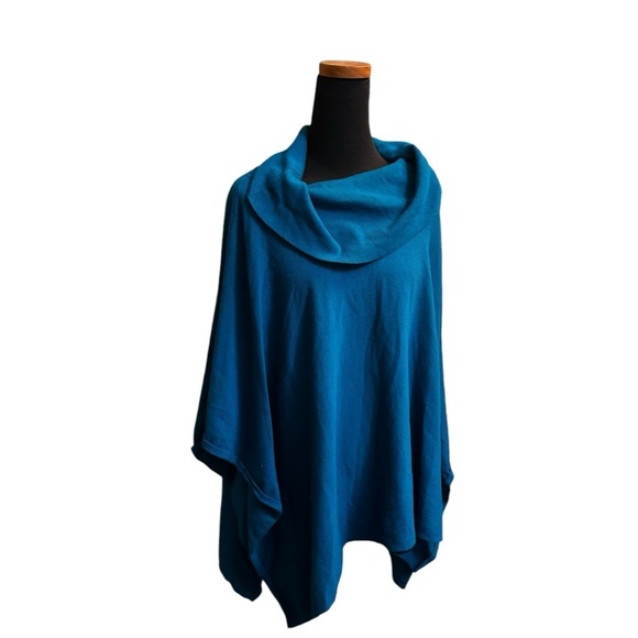 CHARTER CLUB Women’s Cowl Neck Sharkbite Hem Teal Poncho Shawl Petite SM EUC - Picture 6 of 11